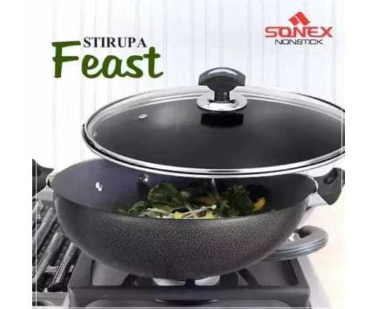 Sonex Non Stick 30cm Cooking Wok With Glass Lid