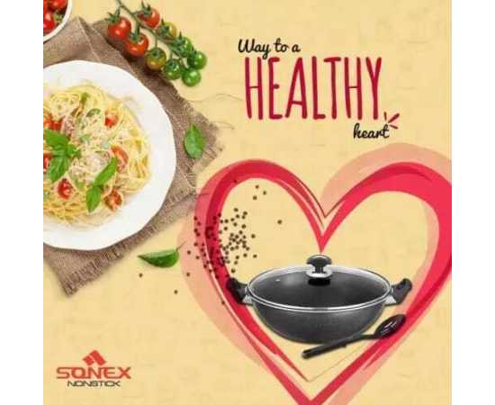Sonex Non Stick 30cm Cooking Wok With Glass Lid