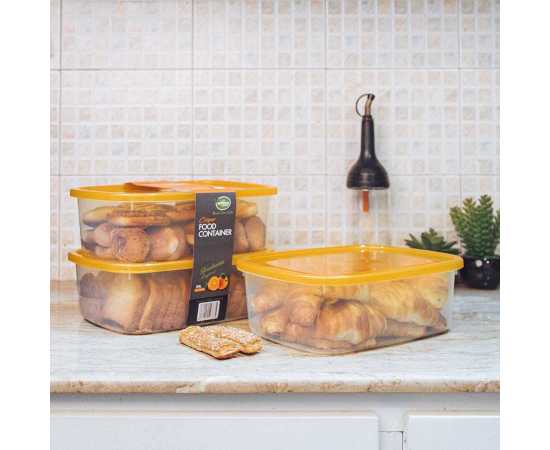 Pack Of 3 - Gold Plastic Food Container Medium Size (1000Ml Each)