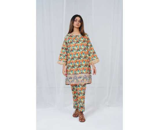 Embroidered Shirt and Sleeves Keyhole Neck Camouflage Print 2-Piece Stitched Suit - Multicolor Embroidered Shirt and Sleeves Keyhole Neck Camouflage Print 2-Piece Stitched Suit - Multicolor