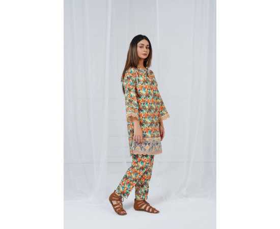 Embroidered Shirt and Sleeves Keyhole Neck Camouflage Print 2-Piece Stitched Suit - Multicolor Embroidered Shirt and Sleeves Keyhole Neck Camouflage Print 2-Piece Stitched Suit - Multicolor