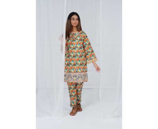 Embroidered Shirt and Sleeves Keyhole Neck Camouflage Print 2-Piece Stitched Suit - Multicolor Embroidered Shirt and Sleeves Keyhole Neck Camouflage Print 2-Piece Stitched Suit - Multicolor