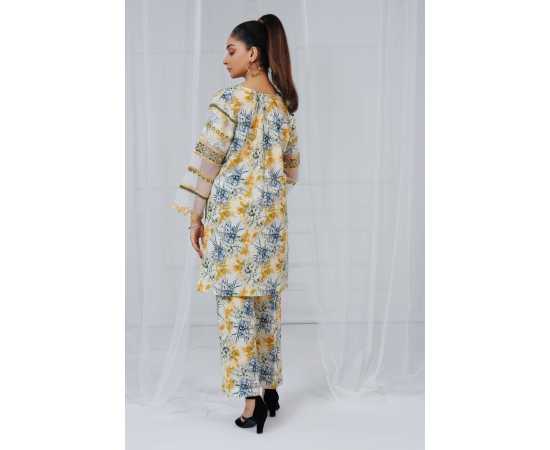 Fully Embroidered Sleeves V-Neck Abstract Print 2-Piece Stitched Suit - Yellow Fully Embroidered Sleeves V-Neck Abstract Print 2-Piece Stitched Suit - Yellow
