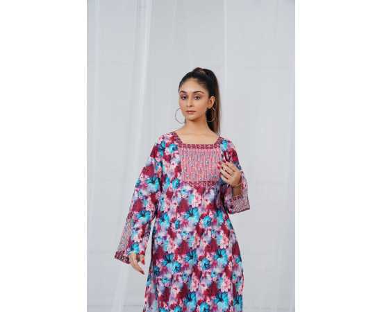 Embroidered Shirt and Trouser Square Neck Floral Print 2-Piece Stitched Suit - Blue Embroidered Shirt and Trouser Square Neck Floral Print 2-Piece Stitched Suit - Blue