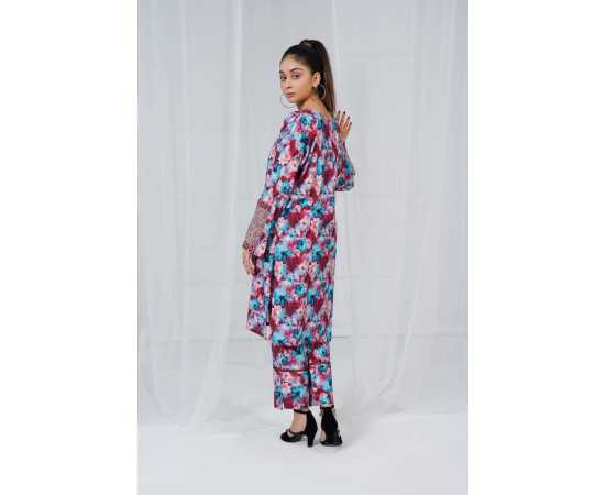 Embroidered Shirt and Trouser Square Neck Floral Print 2-Piece Stitched Suit - Blue Embroidered Shirt and Trouser Square Neck Floral Print 2-Piece Stitched Suit - Blue