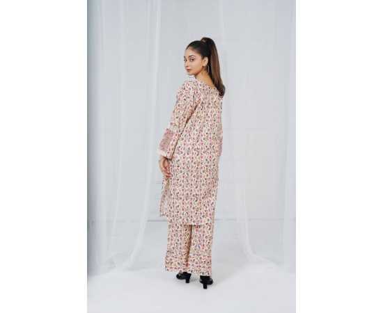 Embroidered Shirt and Trouser Square Neck Floral Print 2-Piece Stitched Suit - Skin Embroidered Shirt and Trouser Square Neck Floral Print 2-Piece Stitched Suit - Skin