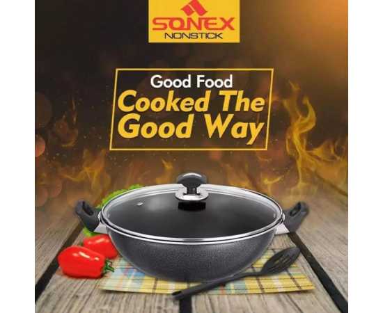 Sonex Non Stick 30cm Cooking Wok With Glass Lid