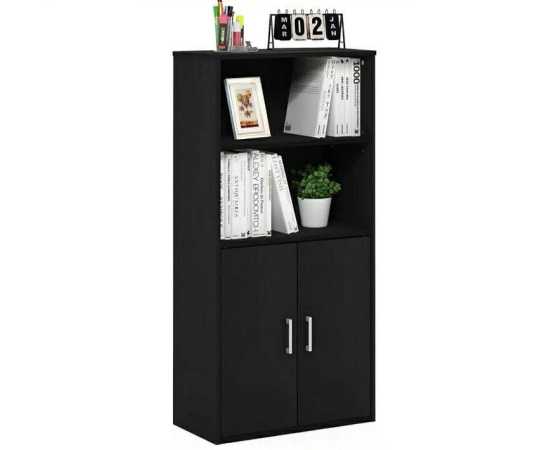 Wooden book rack with doors walnut brown lamination chipboard