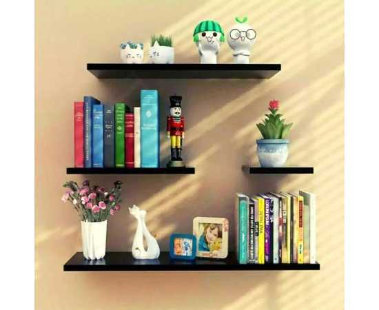 4 Pcs wall Mount White & Black Floating Shelves