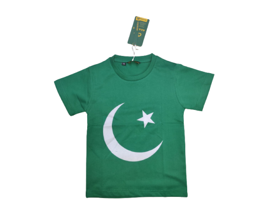Independence Day Green Cotton 14 August T-Shirt For Kids