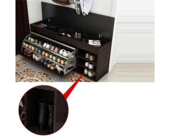 Wooden Flip Drawer Shoe Storage Sitting Bench