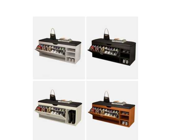 Wooden Flip Drawer Shoe Storage Organizing Bench