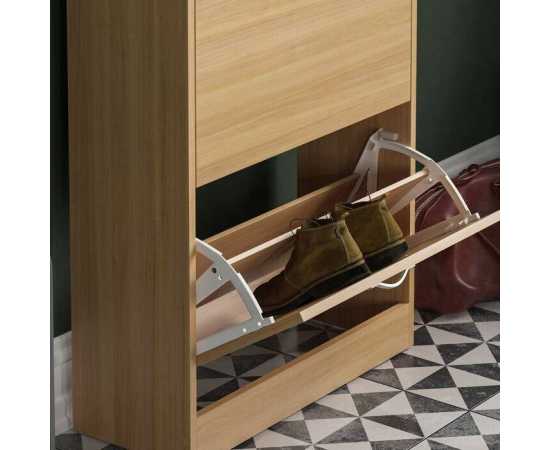 12 Pairs Flip Down Shoes Storage Organizing Cabinet - Light Brown12 Pairs Flip Down Shoes Storage Organizing Cabinet - Light Brown