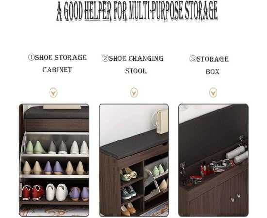 Wooden Flip Drawer Shoe Storage Sitting Bench