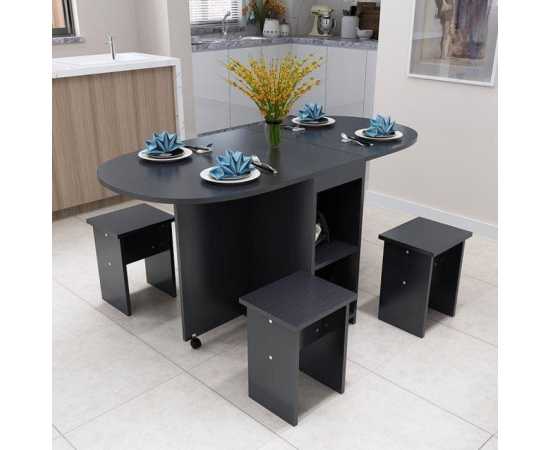 Foldable Family Dining Table And Chairs Set For Home - Black