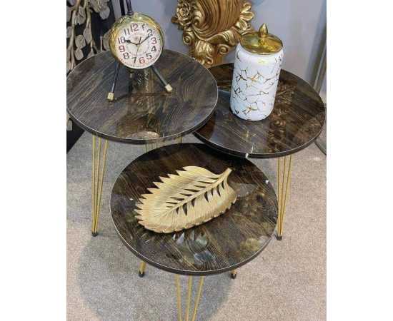 Set of 3 Nesting Table With Glossy Round Top