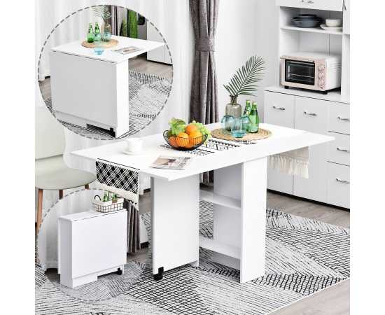 Wooden Multi-functional Expandable Folding Dining Table - White