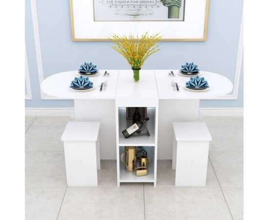 Foldable Family Dining Table And Chairs Set For Home - White