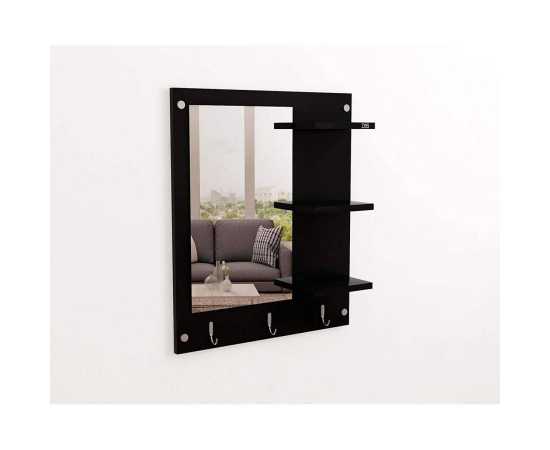 Toheed wood Wall Mount Dressing Mirror With Multiple Shelves - Black