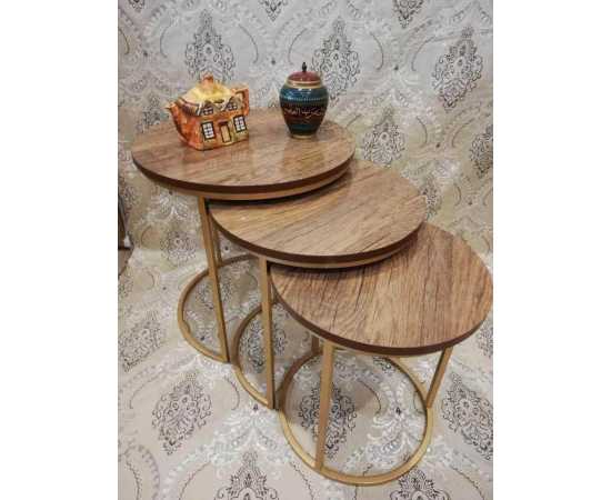 Set Of 3 Nesting Tables With Glossy MDF Top - Brown