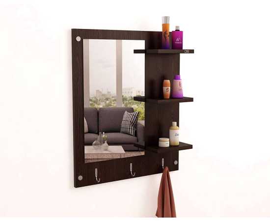 Toheed wood Wall Mount Dressing Mirror With Multiple Shelves - Brown