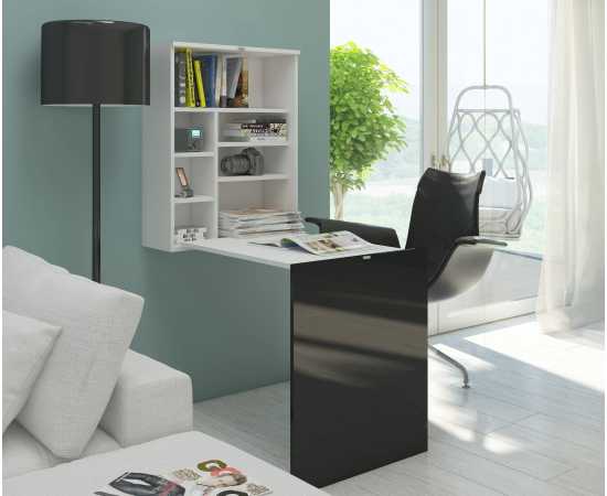 Toheed Wood Folding Wall Mounted Storage Desk - White & Black
