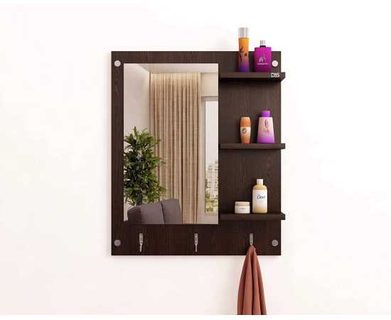 Toheed wood Wall Mount Dressing Mirror With Multiple Shelves - Brown