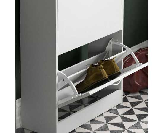 12 Pairs Flip Down Shoes Storage Organizing Cabinet - White