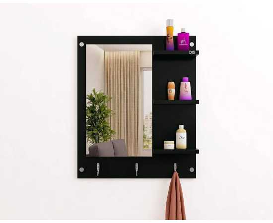 Toheed wood Wall Mount Dressing Mirror With Multiple Shelves - Black