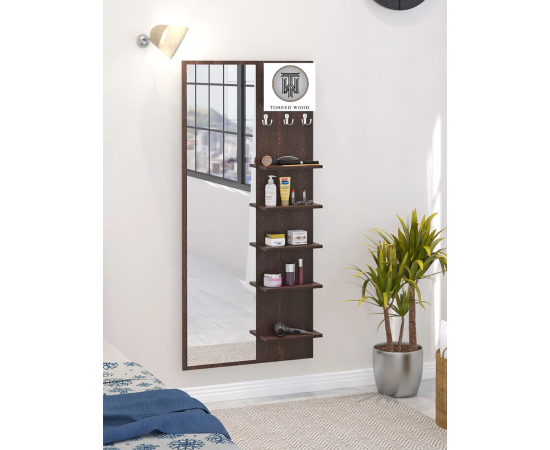 Toheed wood dressing Mirror with shelves & hanging hooks