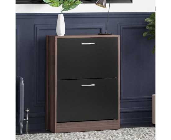 12 Pairs Flip Down Shoes Storage Organizing Cabinet - Brown & Black