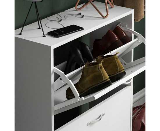 12 Pairs Flip Down Shoes Storage Organizing Cabinet - White