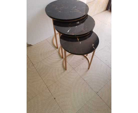 Set Of 3 Nesting Tables With Glossy MDF Top - Black