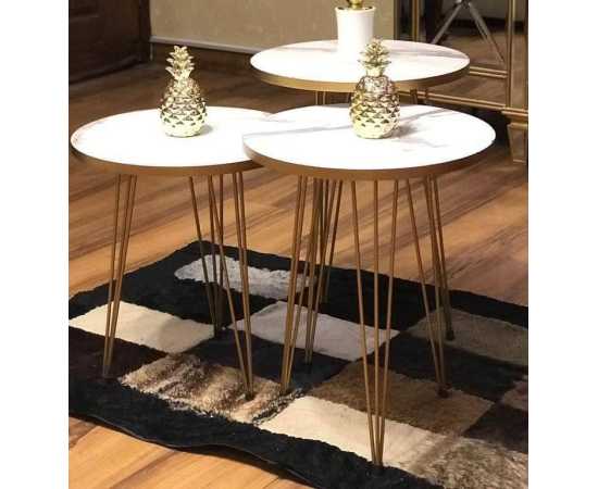 Set Of 3 Nesting Tables With Glossy White Top