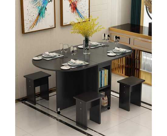 Foldable Family Dining Table And Chairs Set For Home - Black