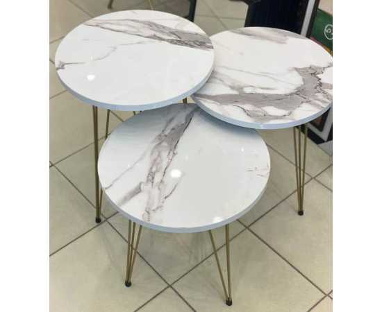 Set Of 3 Nesting Tables With Glossy White Top