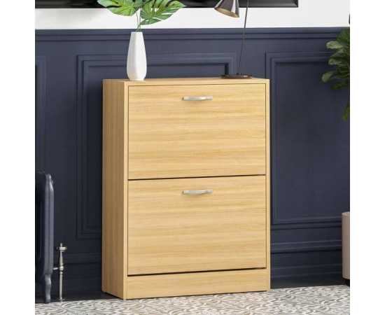 12 Pairs Flip Down Shoes Storage Organizing Cabinet - Light Brown