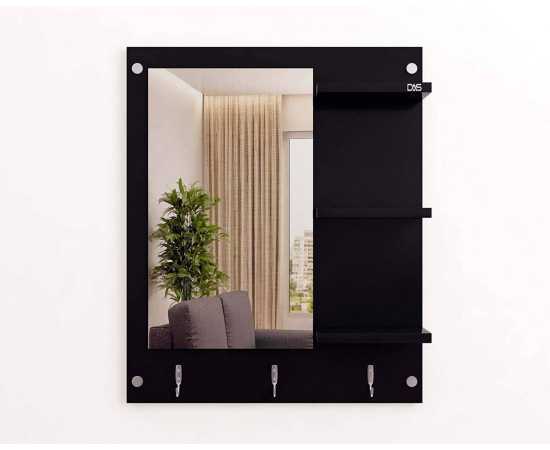 Toheed wood Wall Mount Dressing Mirror With Multiple Shelves - Black
