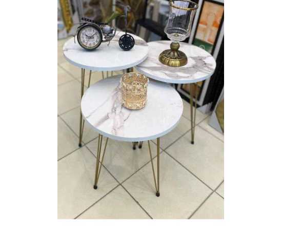 Set Of 3 Nesting Tables With Glossy White Top