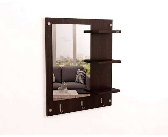 Toheed wood Wall Mount Dressing Mirror With Multiple Shelves - Brown