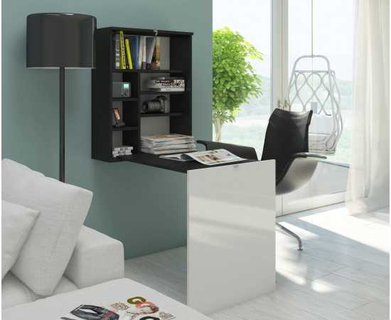 Toheed Wood Folding Wall Mounted Storage Desk - Black & White