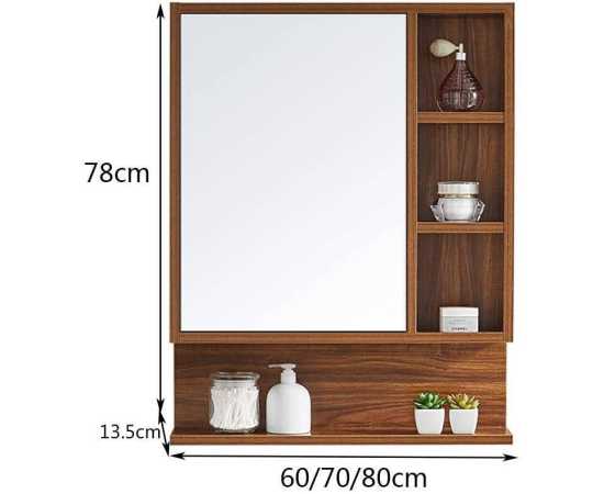 Bathroom Storage Cabinet With Mirror - Brown