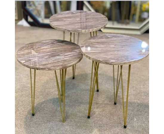 Set of 3 Round Nesting Table With Glossy Top