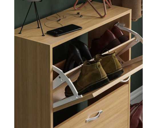 12 Pairs Flip Down Shoes Storage Organizing Cabinet - Light Brown