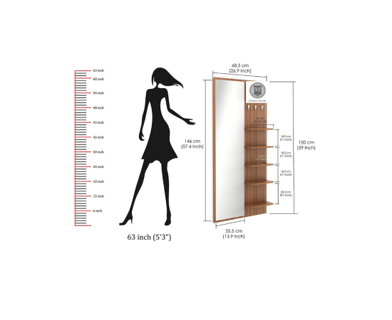 Toheed wood dressing Mirror with shelves & hanging hooks