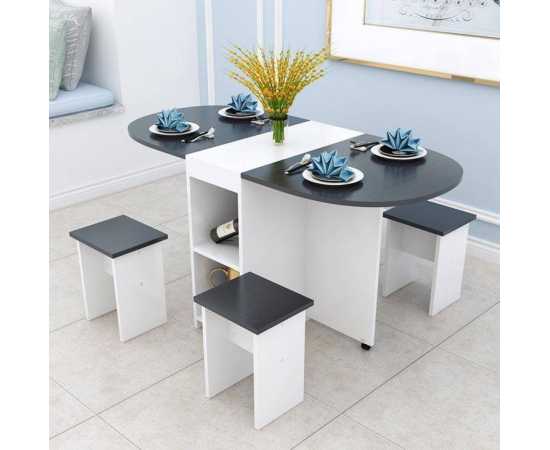 Foldable Family Dining Table And Chairs Set For Home - Grey &  White