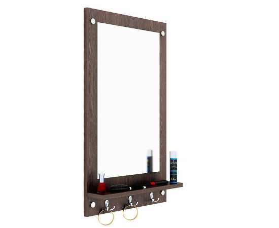Wooden Wall Mirror with Shelf and Hanging Hook