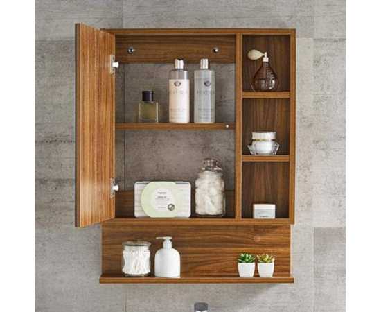 Bathroom Storage Cabinet With Mirror - Brown