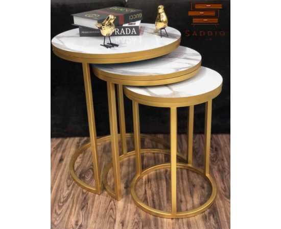 Set Of 3 Nesting Tables With Glossy MDF Top - White