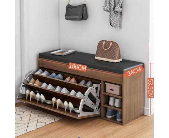 Wooden Flip Drawer Shoe Storage Sitting Bench - Brown